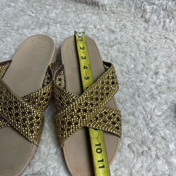 Fitflop Metallic Gold Cross-Strap Sandals - Picture 9 of 11